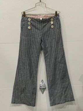 Nick and Mo Grey Pinstripe Wide-Leg Pants with Button Detail